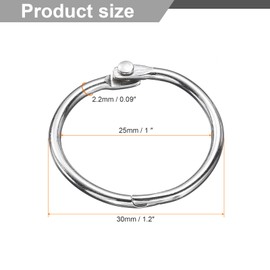 sourcing map 20pcs Binder Rings 1 Inch Loose Leaf Binder Ring Metal Book Rings Colorful Loose Leaf Rings for Index Cards Keychain Key Notebook Rings for Home Office, Silver Tone