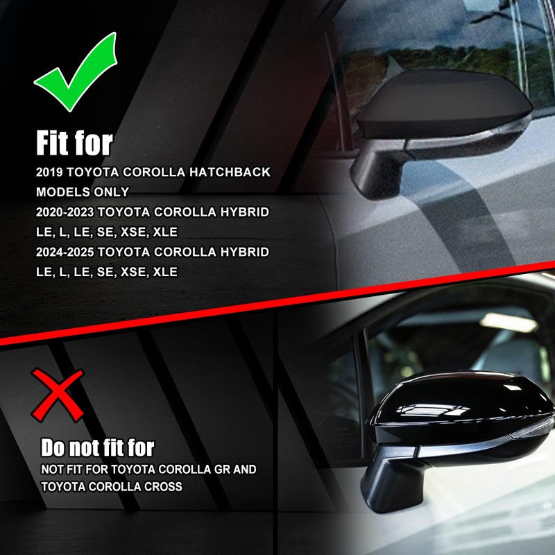 Black Right Passenger Side Replacement Mirror Cover Cap Housing for