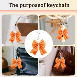 Orange Red Bow Cheer Keychain for Women Girls Glitter Bowknot Bag Key Chain Charm for Handbag Purse Backpack Accessories for Women Girls Cheerleader Keychain Decor