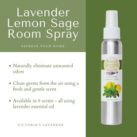Victoria's Lavender Room Spray - All-Natural Home Atmosphere Spray, Essential Oil Concentrated Room Spray Air Freshener, Bathroom Odor Eliminator, Luxury Room Spray, 2-Pk Lavender Lemon Sage, 4 oz