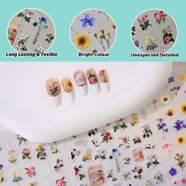 CESTSIREN Large Flowers Pattern Nail Art Stickers, Floral Nail Decals, Self-Adhesive,Summer Spring Nail Accessories for Women, Nail Decorations 3 Sheets