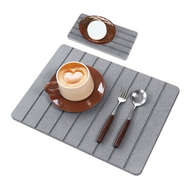 ONNESOL Dish Drying Mats for Kitchen Counter, 2pcs(Large & Small) Grey Quick Drying & Anti-slip Stone Racks for Kitchen & Bathroom, Diatomaceous Earth Absorbent Drain Mats For Utensil