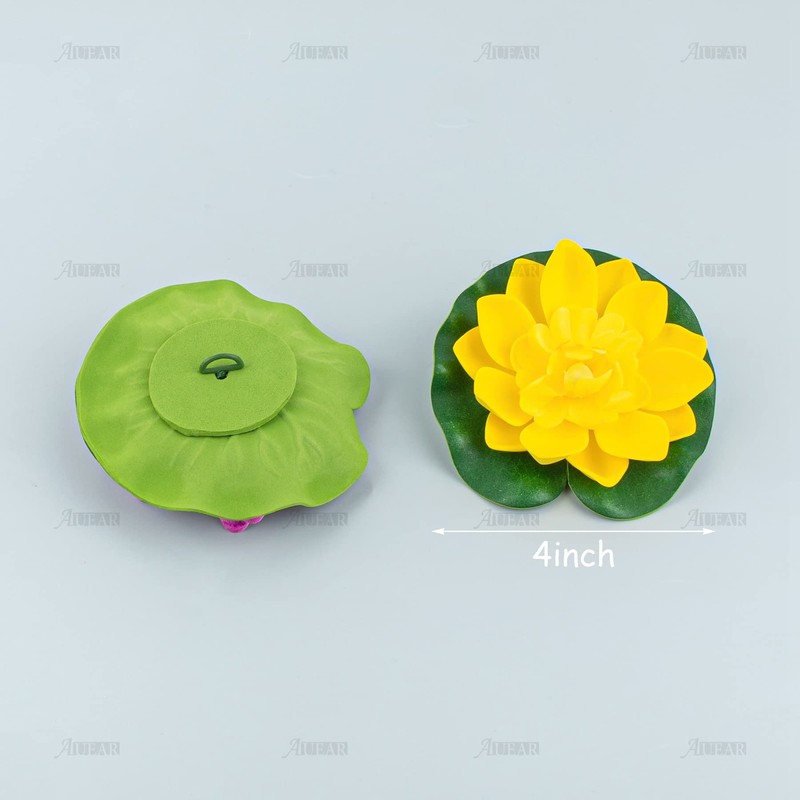 AUEAR, 9 Pack Artificial Floating Foam Lotus Flowers with Water