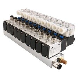 Baomain 10 Space Pneumatic Solenoid Valve 3V210-08 DC 12V PT1/4 2 Position 3 Way Manifold with Base Muffler Quick Fittings Set