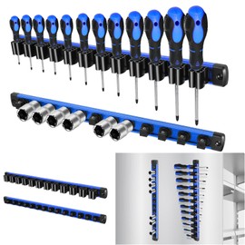 6 Piece Magnetic Tool Organizer Set, Holds Screwdrivers, Wrenches & Sockets (12-Slot Rail x3, L/M/S Socket Holders), Workshop Wall Mount, Space-Saving Tool Storage, Strong Grip (Tools Not Included)
