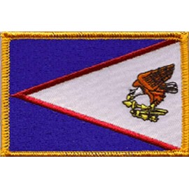 Country Flag Patches 3.50" x 2.25", International Embroidered Iron On or Sew On Flag Patch Emblems Over 100 Patch Options Available (American Samoa)