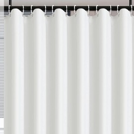 Voarge Two Sizes Shower Curtain for Bathroom, White Narrow Small Anti-Mould, Waterproof, Washable Textile Fabric Bathroom Curtain Bath with 8 Shower Curtain Rings (White, 180 x 200 cm)