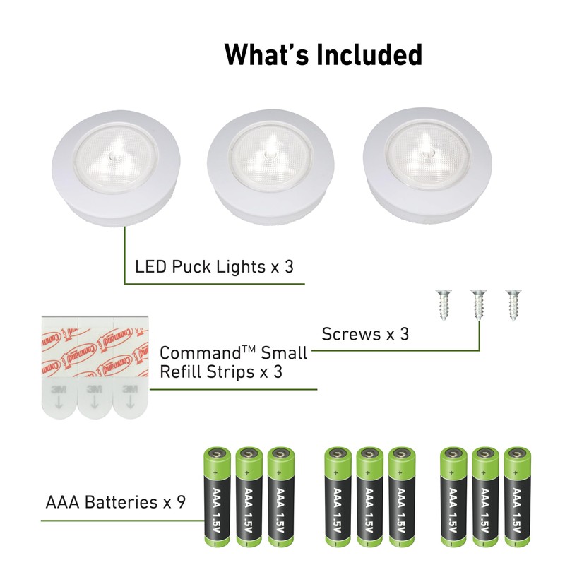 Ecolight Battery-Operated 3-Pack Tap Pucks - 30,000 Hours Lamp Life