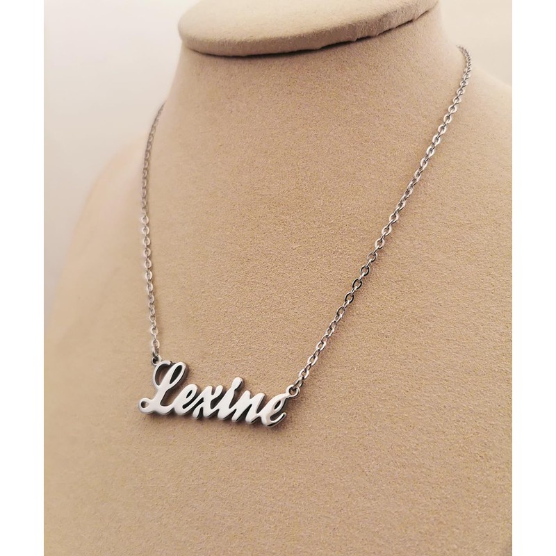 Dancing Wolf Silver Lucy Name Necklace Initial Charm Nameplate Necklaces