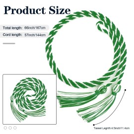 Leislam Emerald Green and White Graduation Honor Cord with Tassels for 2025 Ceremony