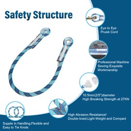 Prusik Cord Eye-to-Eye Pre-Sewn Nylon Heat Resistant Friction Prusik Loop Prusik Rope Plastic Cover 22KN Climbing Utility Cord Multiple Sizes of Multi-Purpose Rope for Rescue Arborist Mountaineering