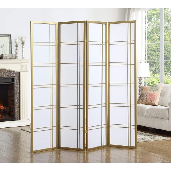 Roundhill Furniture Seto 4-Panel 4 Golden Room Divider Screen, Gold