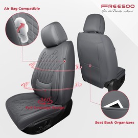FREESOO Gray Car Seat Cover Full Set - Faux Nappa Leather Seat Covers for Cars, Luxury Breathable Waterproof Front Seats Cushion Protectors with Lumbar Support, Universal Fit for Sedans SUVs Pickups