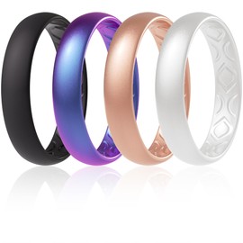 ThunderFit Alianzas de boda de silicona para mujer, ranuras de aire transpirables – 4 mm de ancho – 1,5 mm de grosor (negro, galaxia, oro rosa, perla, tamaño 11,5 – 12 (21,3 mm)