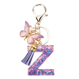 Initial Keychain, Letter Keychain with Butterfly & Tassel,Cute Purple Keychain for Women & Girls,Bag Charm,Bling Key Chain Gift for Friends, Sisters, Moms for Birthdays,Valentine's, Graduations, Z, Z