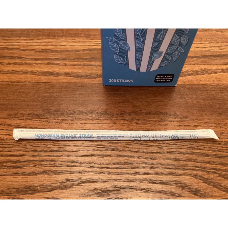 Monogram 200 Count INDIVIDUALLY WRAPPED Compostable 7.75" Straight Straws -