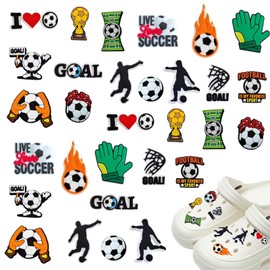 Shoe Decoration for Crocs Charms, 30 Pcs Decoration Charms for Crocs Boys Shoe PVC Funny Croc Charm Different Shapes Cartoon Shoe Jewellery DIY Birthday Accessories (Football)