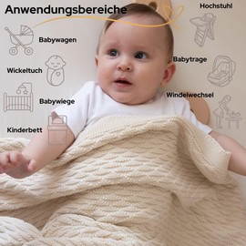 Little Dedi 100% Organic Cotton Knitted Baby Blanket, 80 x 100 cm, Natural Beige, GOTS Certified, Soft and Breathable, Ideal for Newborns and Infants, Nora