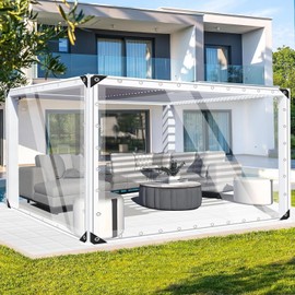 FoundGo 8' x 12'(2.4x3.6m) Clear Tarps PVC Vinyl Transparency Tarpaulin Glass with Silver Metal Grommets，Protects Against Water, UV-Ray, Tear