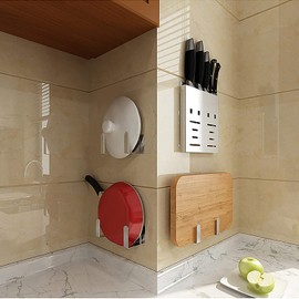 MengH-SHOP Pot Lid Holder Stainless Steel Wall Mounted Holder for Pot Lid Practical Kitchen Chopping Board Organiser with Screws