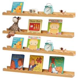 Conamily Scalloped Baby Book Shelf,Floating Shelves for Wall Set of 4 Natural Solid Pine Wood Nursery Bookshelves with Wave Lip for Bedroom Kids, Toddler Room, Baby Room, Nursery Decor(Natural,60cm)