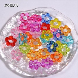 Vitalux Flower Beads, 200 Pieces, Mixed Color, 0.5 inches (13 mm), Hole Included, Transparent Flowers, Bead Parts, Handmade, Large Capacity, DIY Craft Parts