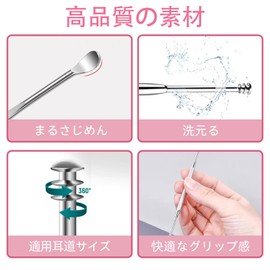 Liroyal 耳かき 耳掃除 (4点セット) みみかき 耳掻きセット 耳垢クリーニング ステンレス製 ブラシ付き 専用ブラシ 耳垢除去 水洗い可能 収納ケース付き 携帯便利 多種類の先端形状(スパイラル型 スプーン型) 家庭用 お年寄り用 子供
