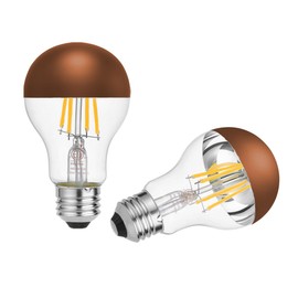 KarlunKoy Half Chrome Light Bulbs,Half Brown Tipped Dimmable 6W (Equivalent 60Watt) LED Ediosn Light Bulbs,Soft White 2700K,A60/A19 Shape Anti-Glare,Decorative Mirror,CRI 90+ E26 Base (Pack of 2)