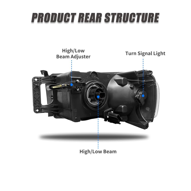 ADCARLIGHTS Headlight Assembly Compatible with 2002-2005 Dodge Ram 1500/03-05 Ram