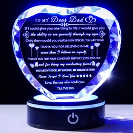 Arikyrist Dad Gifts with Colorful LED Base Meaningful Dad Birthday Gift from Daughter Son Crystal to My Dad Heart Plaque Gifts for Dad Who Wants Nothing on Fathers Day Christmas Valentine Day