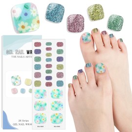 EBANKU Gel Toe Nail Stickers Cured Gel Nail Strips for Toes Gel Toenail Strips Nail Art Wraps Long-Lasting Toe Gel Nail Polish Wraps Gel Nail Art Stickers for Toes UV/LED Lamp Required (Spring Flower)