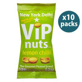 New York Delhi ViPnuts, Lemon Chilli Flavoured Peanuts, Vegan, High Protein, Vegetarian. 10 x 63g