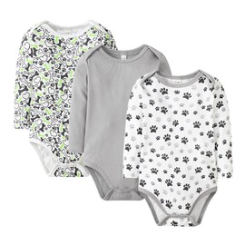 Bafeicao Unisex Newborn Baby Bodysuits Ribbed Long Sleeve Romper One-piece Outfits Clothes for Infant Boys Girls,Grey,3-6M