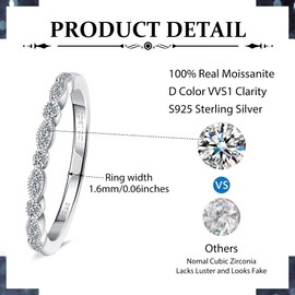 KRFY Moissanite Engagement Ring 0.11ct Brilliant Round Cut D Color VVS1 Clarity Lab Created Diamond Eternity Rings 18K White Gold Plated Hypoallergenic Sterling Silver Wedding Rings for Women