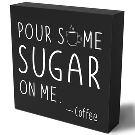 Coffee Bar Decor Coffee Bar Accessories Wood Sign Kitchen Sign Desk Decor Rustic Black Wooden Box Sign for Home Kitchen Dining Room Pub Club Bar Shop Table Countertop Shelf Tier Tray Decor