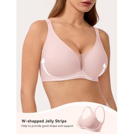 LUCKMEEY Bras for Women No Underwire Deep V Wireless Bra Push Up Seamless Bras Full Coverage Bralettes Everyday Bra Peach Pink