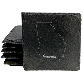 Rustic Slate Coasters Set of 4, Square 4" with Georgia State Outline Design, Perfect for Holidays, Birthdays, Housewarming Gifts, She-Shed or Man Cave, Made in Oregon, USA, Natural Chipped Edge