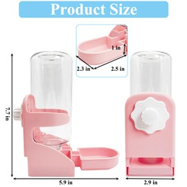 kathson Rabbit Water Dispenser for Cage 17 Oz Hanging Guinea Pig Water Bottle No Drip Gravity Automatic Bunny Water Bottle No Leak Small Animal Water Bottle for Chinchilla Ferret Hamster（Pink）
