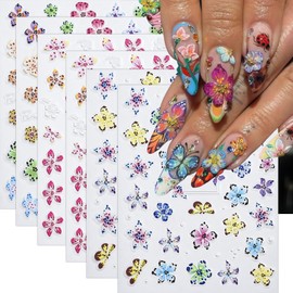 6 Sheets Flower Nail Sticker for Nail Art 5D Hibiscus Nail Art Stickers Elegant Floral Petal Nail Decals Hawaiian Hibiscuss Flower Nails Designs Stickers for Women Nails Supplies Nail Accessories