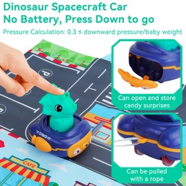 Dinosaur Car Toys for Toddlers - 1 2 3 Year Old Boys Baby Press and Go Cars with Play Mat, Baby Push Go Friction Car Set Travel toys for 6 9 12 18 Months, 1st Birthday Gifts for 1-2 Years Old Boys