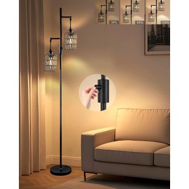 Lightdot 65IN Dimmable Tree Floor Lamp, Black LED Tall Standing Lamps with 2 Light E26 3000K LED Bulbs, Mid Century Modern Floor Lamp for Living Room Bedroom Home Decor-Black