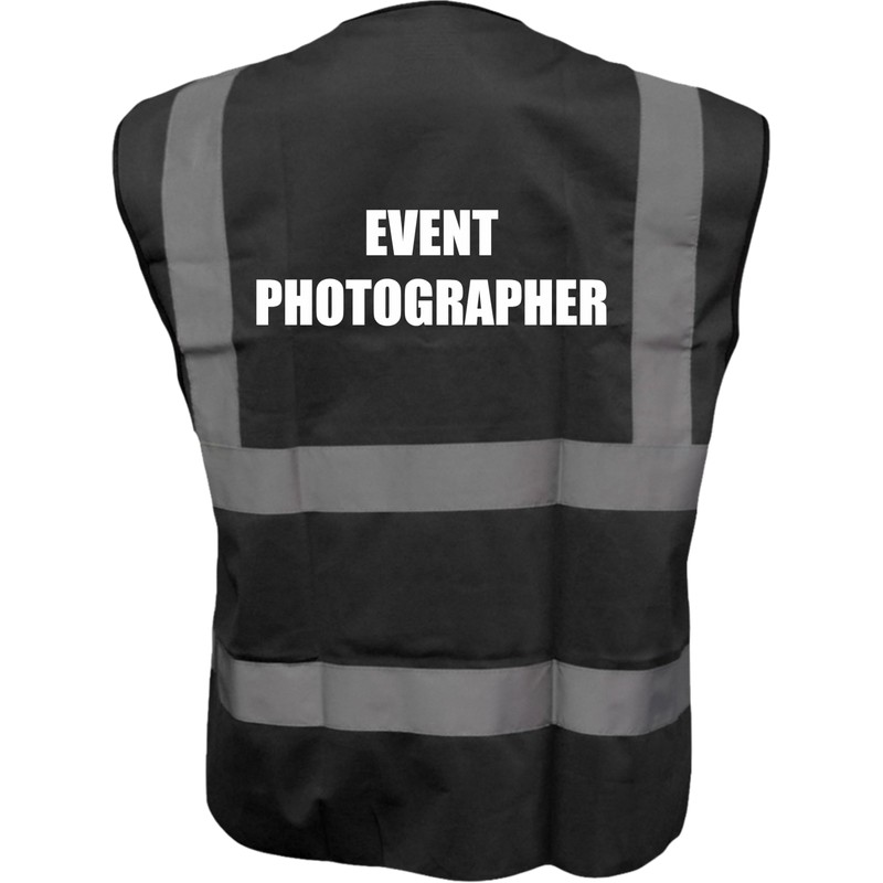 BLACK Hi Vis vest EVENT PHOTOGRAPHER Vest Waistcoat Safety Vest