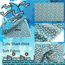 Elegant Little Tail Dog Bandanas - 1Pack Shark Print Cute Washable Summer Boy Scarf Square Bib Kerchief Adjustable Pet Bandana for Small Medium Large Dogs