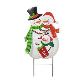 Glitzhome Christmas Metal Snowman Family Yard Stake, 30"H Indoor and Outdoor Decor, 3-in-1 Standing & Hanging Display, Weatherproof Iron Garden Sign for Lawn, Porch, Holiday Decoration​​