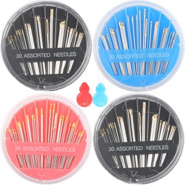 Eketirry 120pcs Premium Hand Sewing Needles，4 Pack 30-Count Assorted Needles for Sewing Repair, 6 Different Sizes Sewing Needles with 3 Threaders (Blue& Black& Pink)