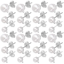 SOFPLATE 1 Box 120Pcs Pearl Earring Stud Findings Pearl Earring Posts Silver Hypoallergenic Stainless Steel with Ear Nuts and Imitation Pearl Beads Ear Studs for Jewelry Making Supplies DIY Crafts