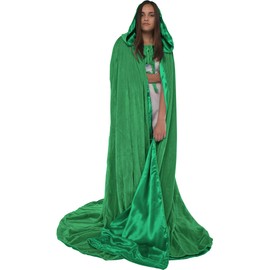 Artemisia Designs Green Cloak with Hood for Adult Men Women Velvet Hooded Cape Costume Lined in Green Satin