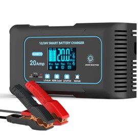 Battery Charger 20A 12V/24V LiFePO4 Lead Acid Fully Automatic Battery Maintainer, Car Battery Trickle Charger Automotive w/Repair, Winter Mode, for AGM, STD, Gel, Deep Cycle Batteries