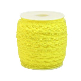 JESEP YONG 20 Yards Yellow Elastic Ruffle Lace Ribbon for Sewing 1 inch Double Wave Organza Stretch Lace Craft Trim Clothing and Garment for DIY Headband-Clothes-Sewing-Embellishment-Hats