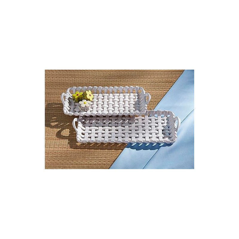 Mud Pie Nested Basket Weave Trays, 15" x 7", WHITE